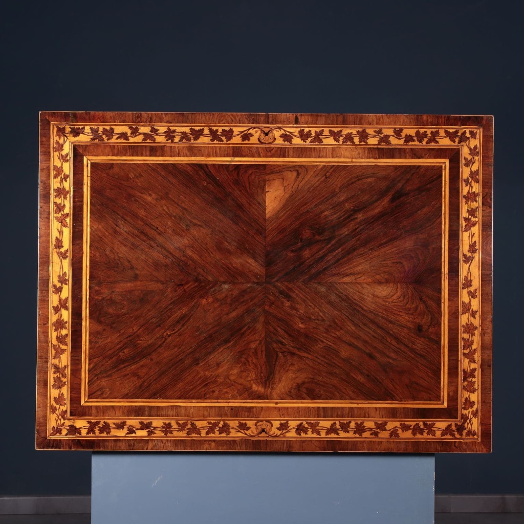 Late 18th century writing desk, piano inlay detail.